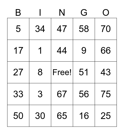 Untitled Bingo Card