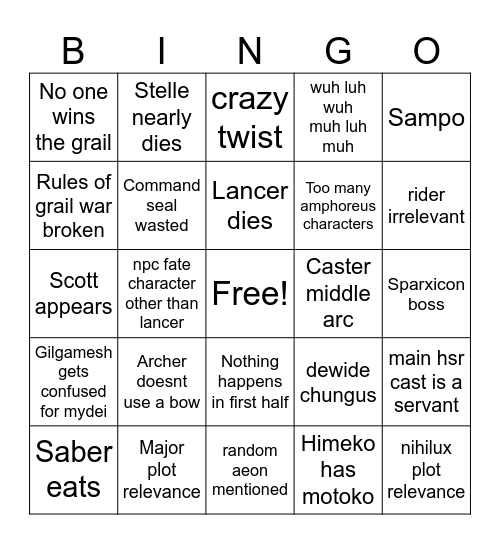 Fate bingo 2! Bingo Card