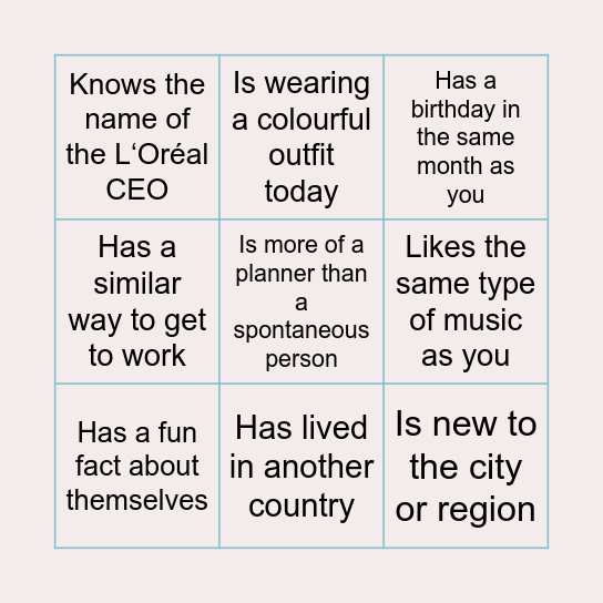 L‘Oréal - Welcome Day Bingo Card