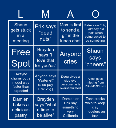Ford Core Aero Bingo Card