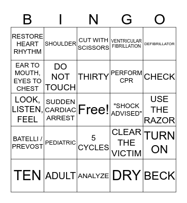 AED BINGO Card