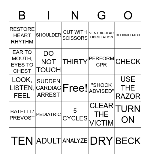 AED BINGO Card