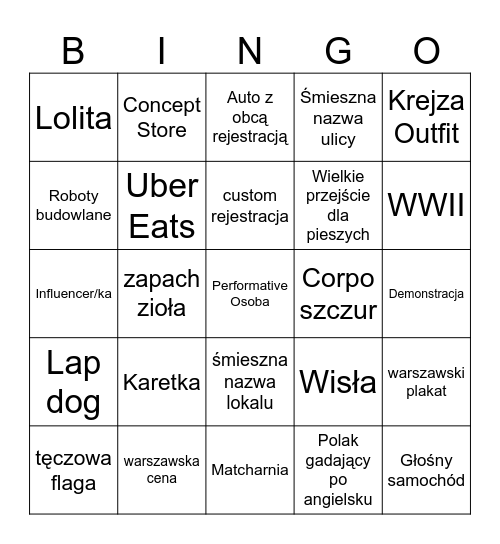 Warszawskie Bingo Card