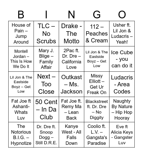 SIMPLY SHADY HIP - HOP, R&B Bingo Card