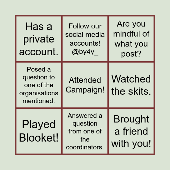 By Youths, 4 Youths Campaign Bingo Card