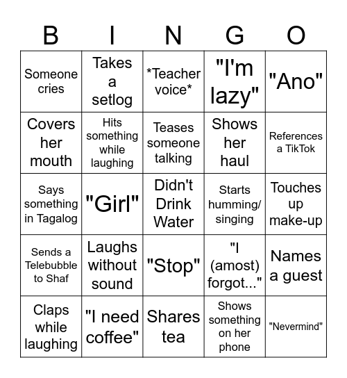 GIRLGO Bingo Card