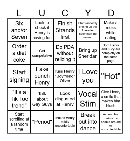 Henry's Bingo Card Bingo Card