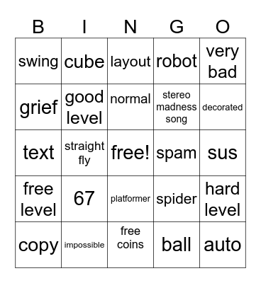 geometry dash recent tab Bingo Card