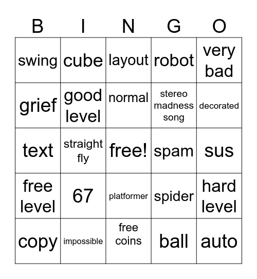 geometry dash recent tab Bingo Card