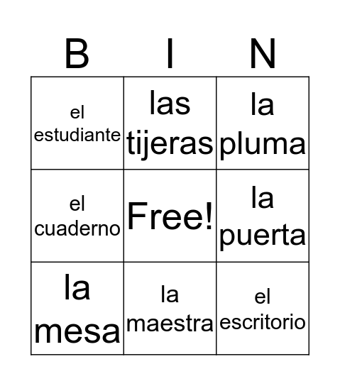 Classroom Objects Bingo  Bingo Card