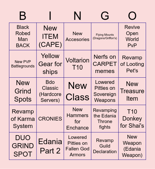 BINGO BDO Bingo Card