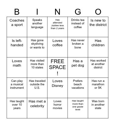 JUBILEE Bingo Card