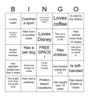 JUBILEE Bingo Card