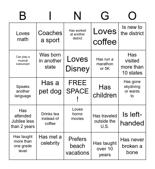 JUBILEE Bingo Card