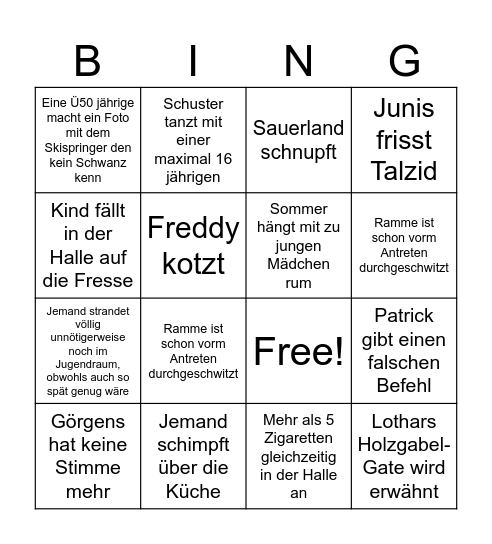 Schützenfest Bullshit Bingo Card