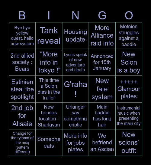 Evercold Bingo Card
