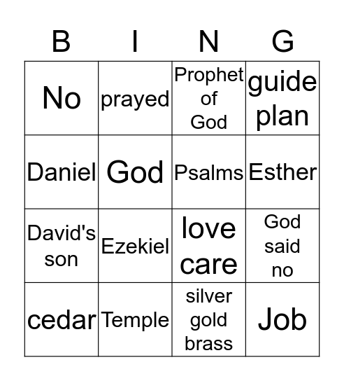 King David Wants to Build the Temple Bingo Card