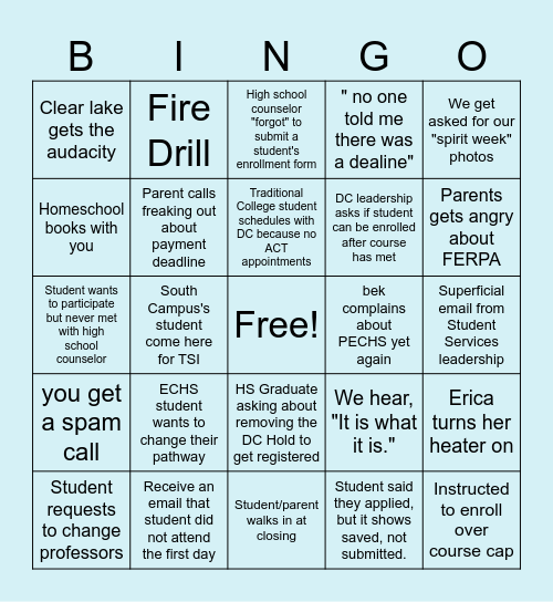 Dual Credit B-I-N-G-O Bingo Card