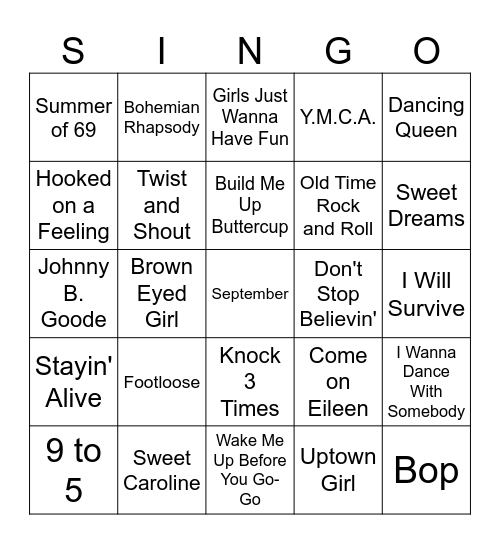 SINGO BINGO! Bingo Card