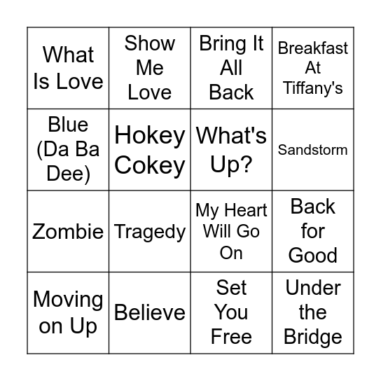 90s Music Bingo Round 3 Bingo Card