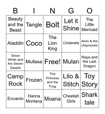 Disney Movie Bingo Card