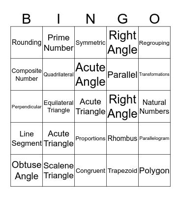 MTEL Math Bingo Card
