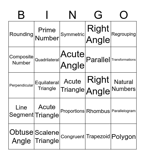 MTEL Math Bingo Card