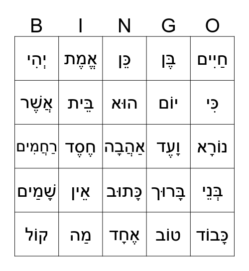 Sight Words Side 1 Bingo Card
