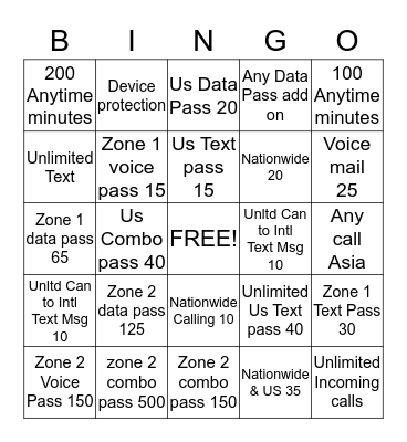 Sales BINGO write the BAN in the box when feature is sold Bingo Card