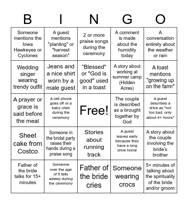 B & P Wedding Bingo Card