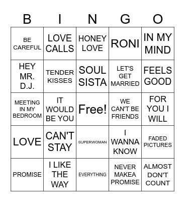 R&B MUSIC BINGO - X MARKS THE SPOT Bingo Card