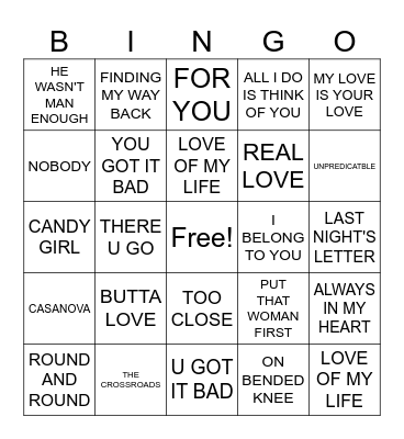 R&B MUSIC BINGO - BLACKOUT Bingo Card