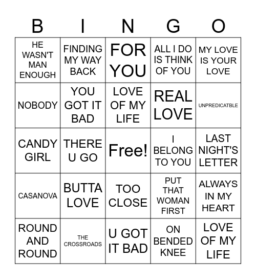 R&B MUSIC BINGO - BLACKOUT Bingo Card