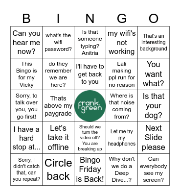 work work work work work! Bingo Card