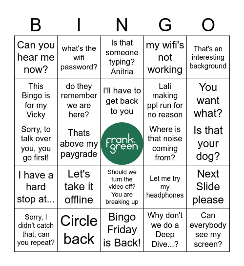 work work work work work! Bingo Card