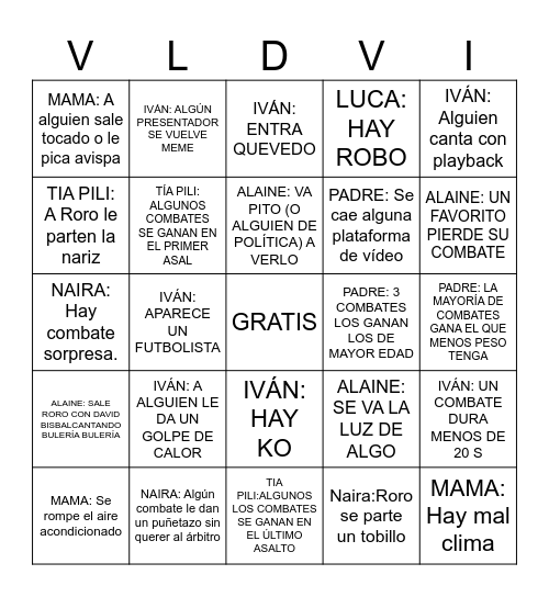 VELADA VI Bingo Card