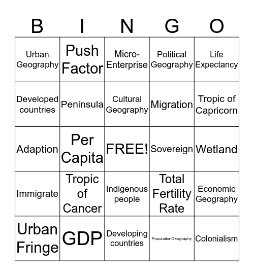 Geography Bingo Card