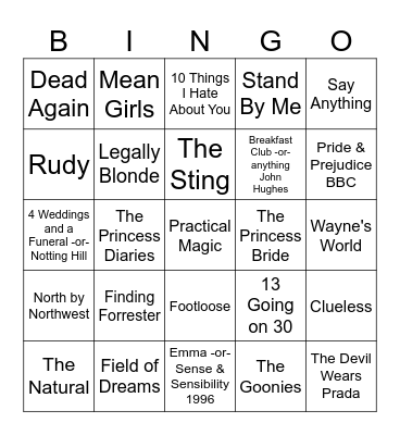 Summer Cinema Club Bingo Card