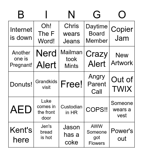 Wasting Time Office BINGO Card