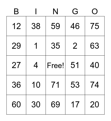 Untitled Bingo Card