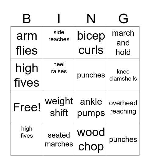 EXERCISE BINGO Card