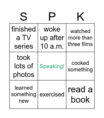 Winter Break Bingo! Bingo Card