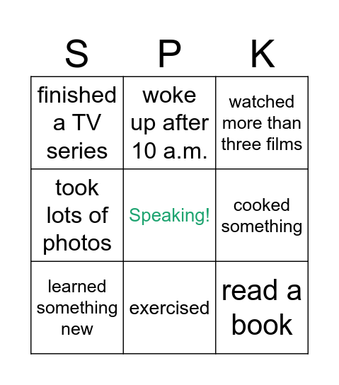 Winter Break Bingo! Bingo Card