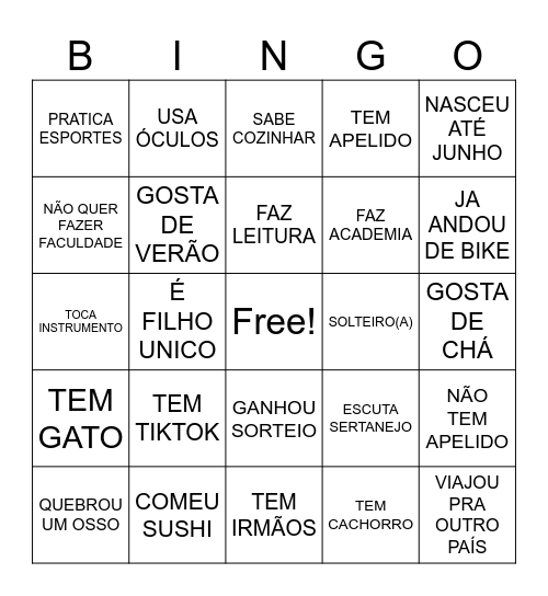 Bingo Humano Bingo Card