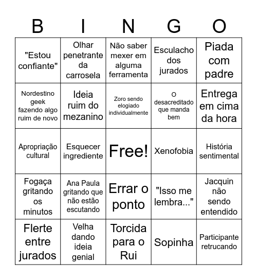 Bingo Masterchef 2018 Bingo Card
