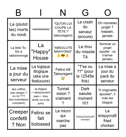 Bingo de la survie Bingo Card
