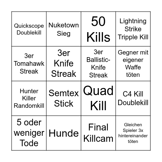 Black Ops 2 Bingo Card