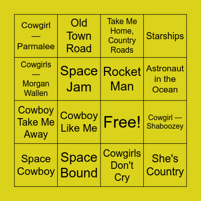 "To Infinity & Yee-Haw!" Bingo Card
