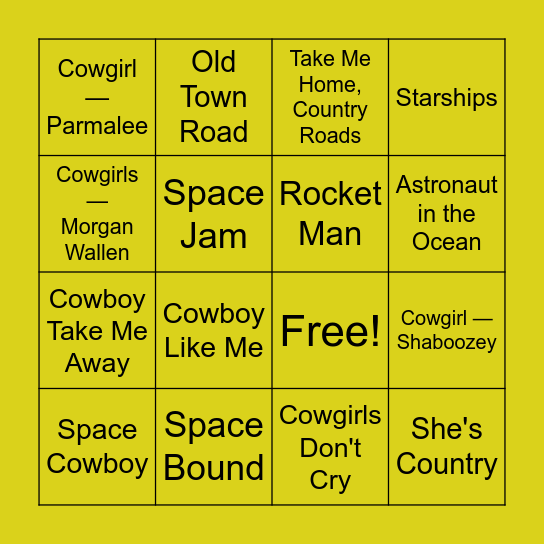 "To Infinity & Yee-Haw!" Bingo Card