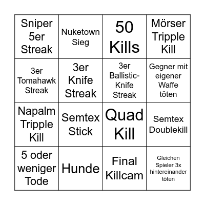 Black Ops Bingo Card